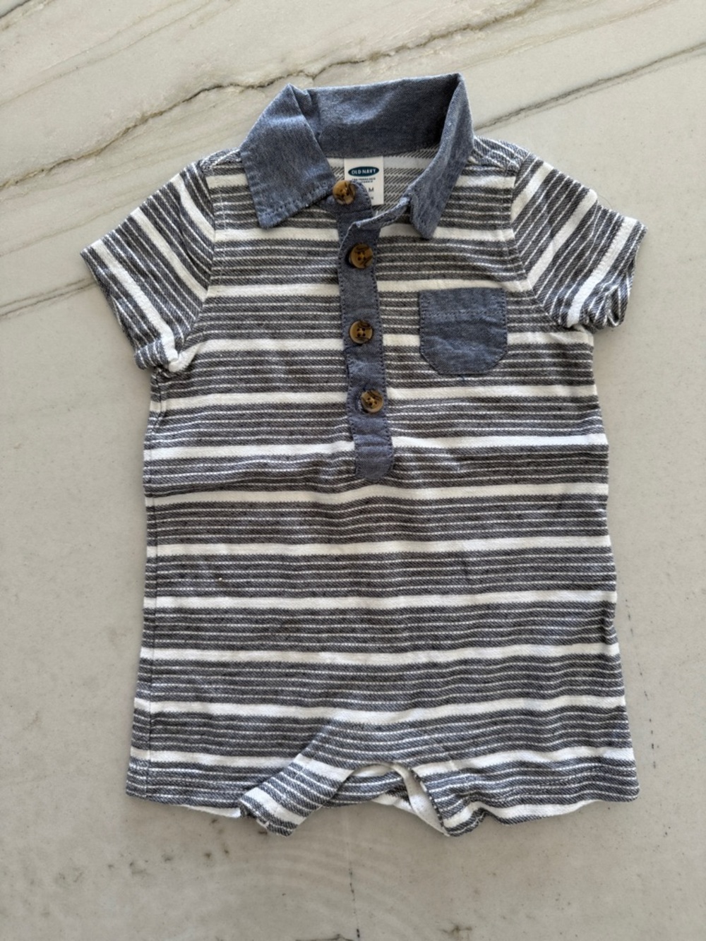 Old Navy Striped Blue & White Polo-Style Romper